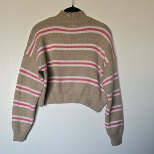 Forever 21 Beige and Pink Striped Cowl Neck Sweater